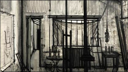 Bernard Buffet, L'atelier, 1956, dédicace A Pierre Bergé, le 18 août 1956 (huile sur toile, 116,9 cm x 89,2 cm). Est. 80.000 -120,000 €, Sotheby’s Art Digital Studio